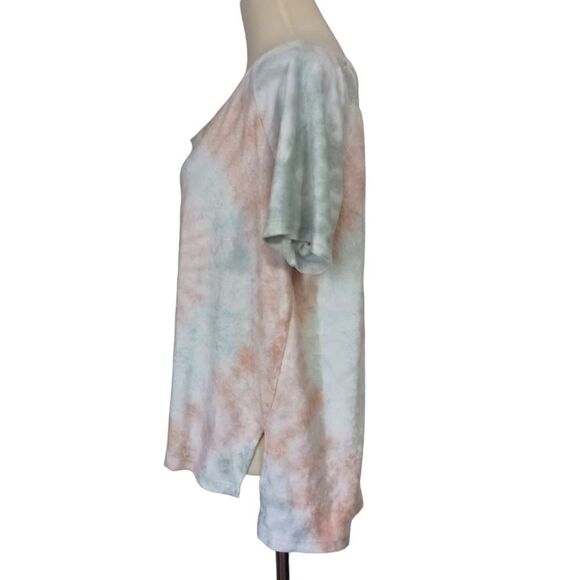 Tie Dye Terry Cloth Top L Relaxed Short Sleeve Beachy Coastal Pastels Hippie - Picture 6 of 16